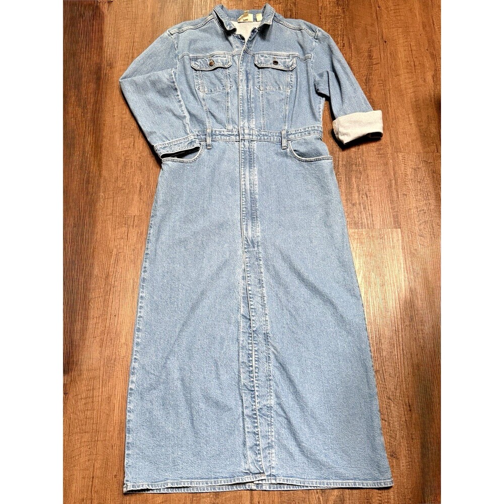 Universal Thread Women's Long Sleeve Denim Maxi Shirtdress Dress Medium Wash 14R